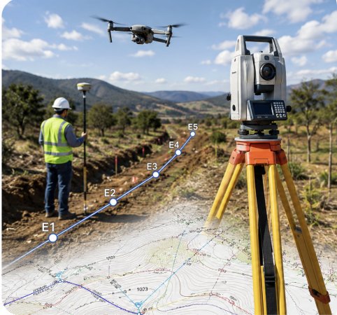Levantamiento topográfico con estación total y dron